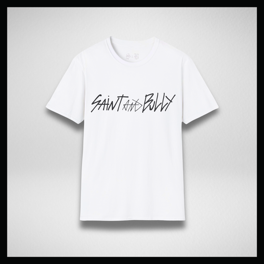 White T-shirt, handwritten black "Saint&Bully"