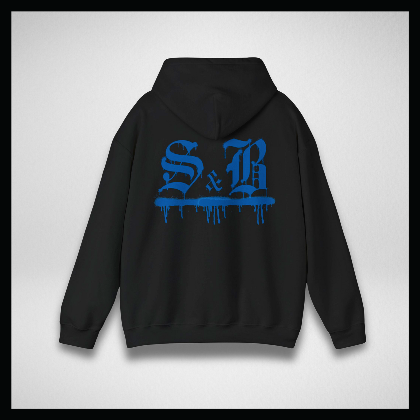 Black hoodie, Blue graffiti logo