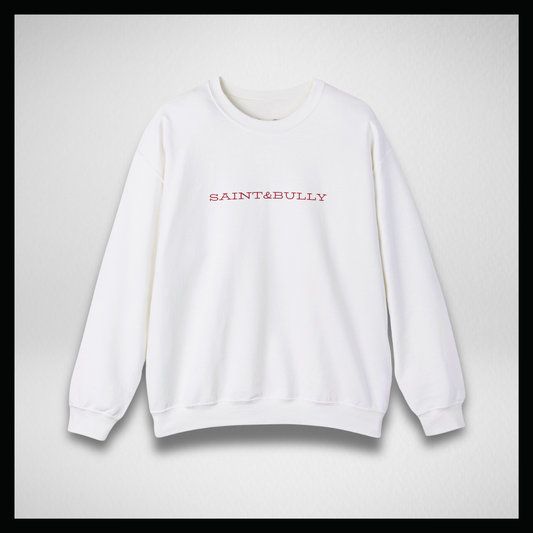 White crewneck, Red old style