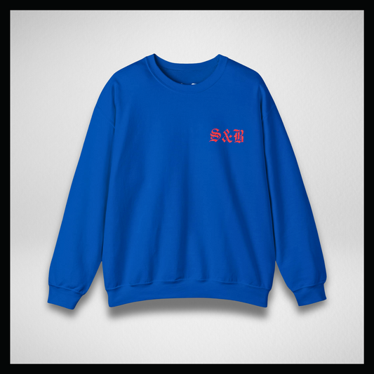 Royal blue crewneck, Embroidery red classic logo