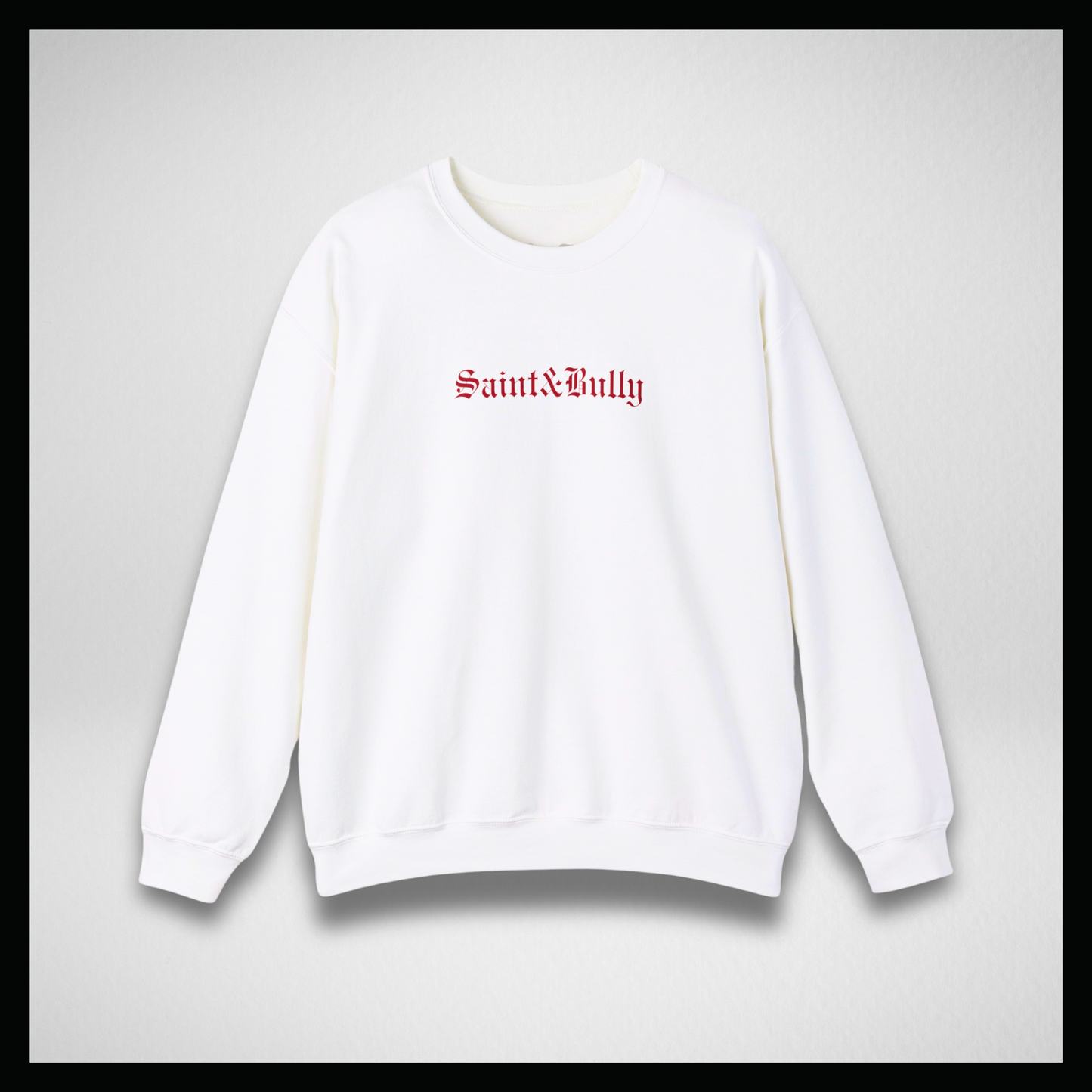 White crewneck, Red classic "Saint&Bully"