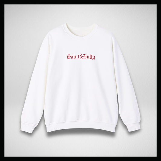 White crewneck, Red classic "Saint&Bully"