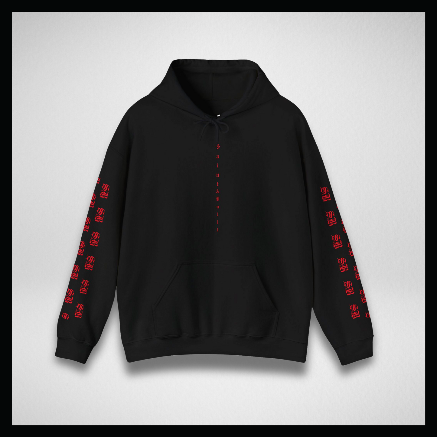 Black hoodie, Red logo sleeves and back