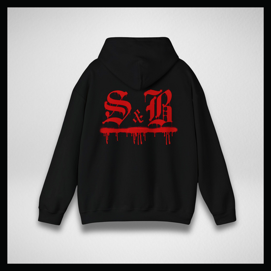 Black hoodie, Red graffiti logo