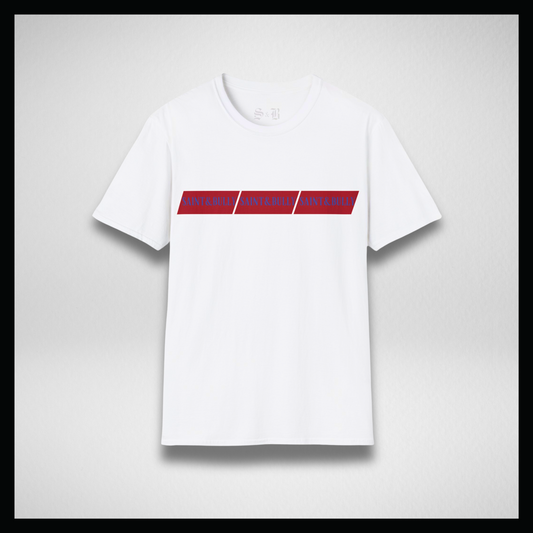 White T-shirt, 3 red stripes