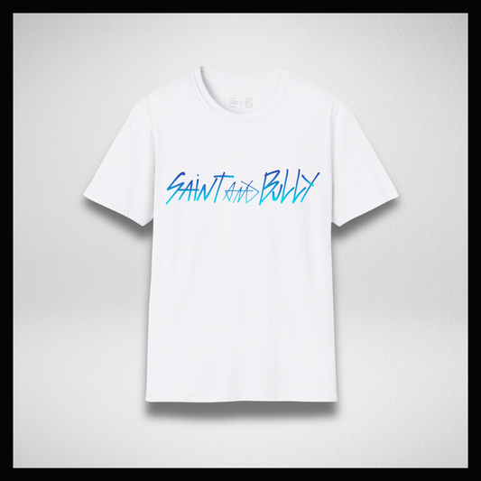 White T-shirt, handwritten deep blue "Saint&Bully"