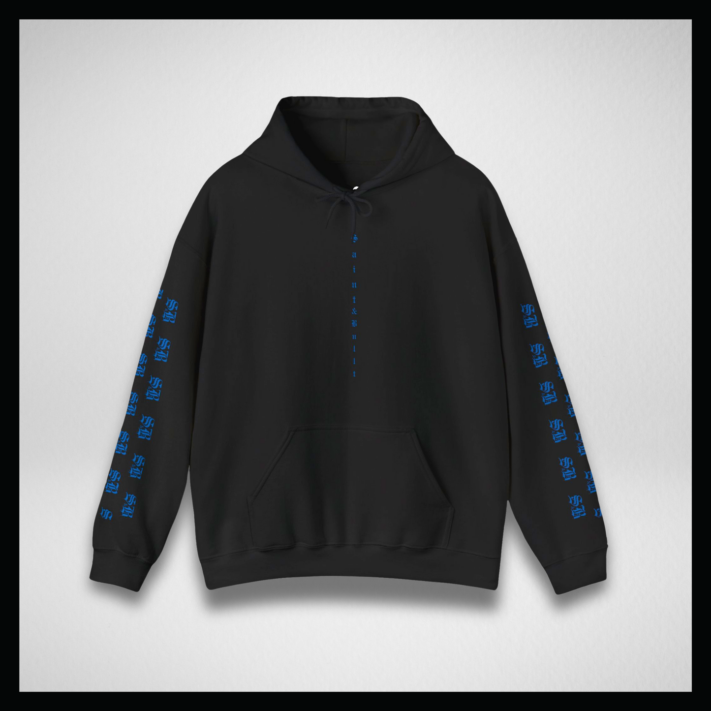 Black hoodie, Blue logo sleeves and back