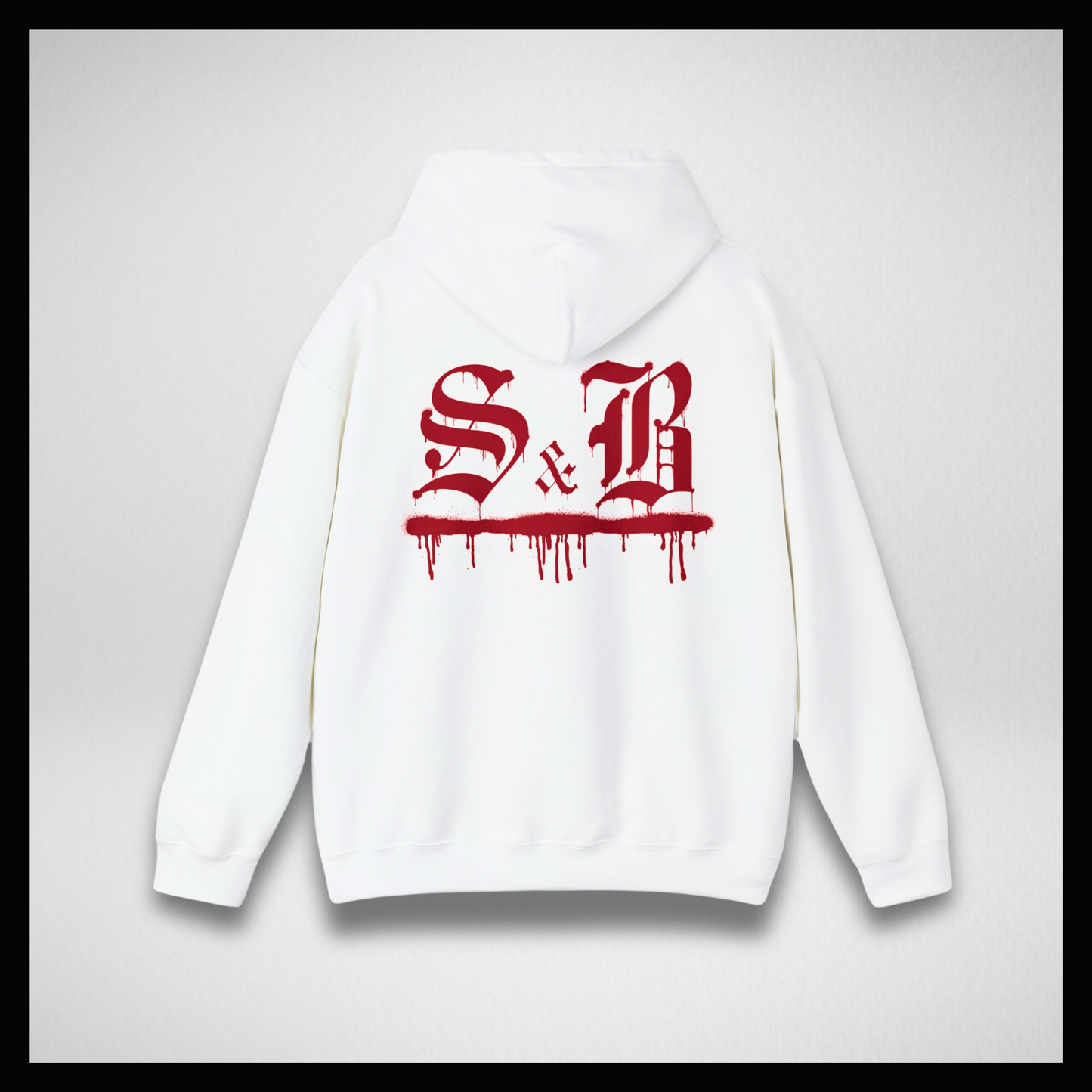 White hoodies, Red graffiti logo