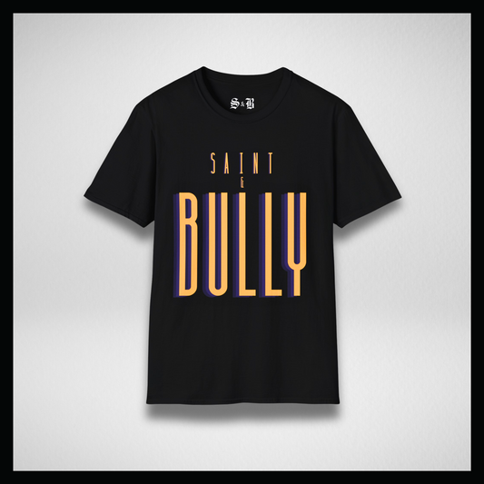 Black T-shirt, Big bully, small saint