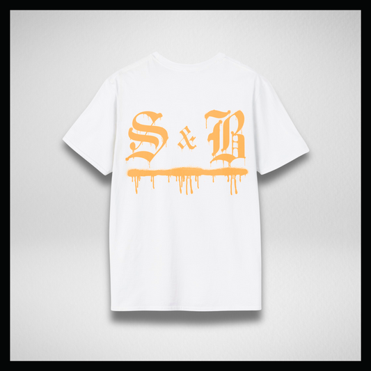 White T-Shirt, yellow graffiti logo