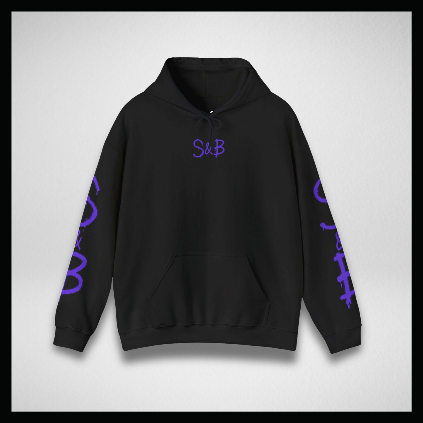 Black hoodie, Purple graffiti sleeves