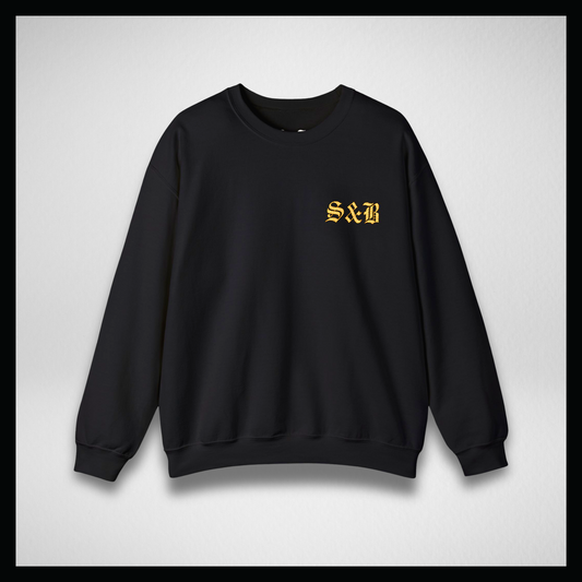 Black crewneck, Embroidery yellow classic logo