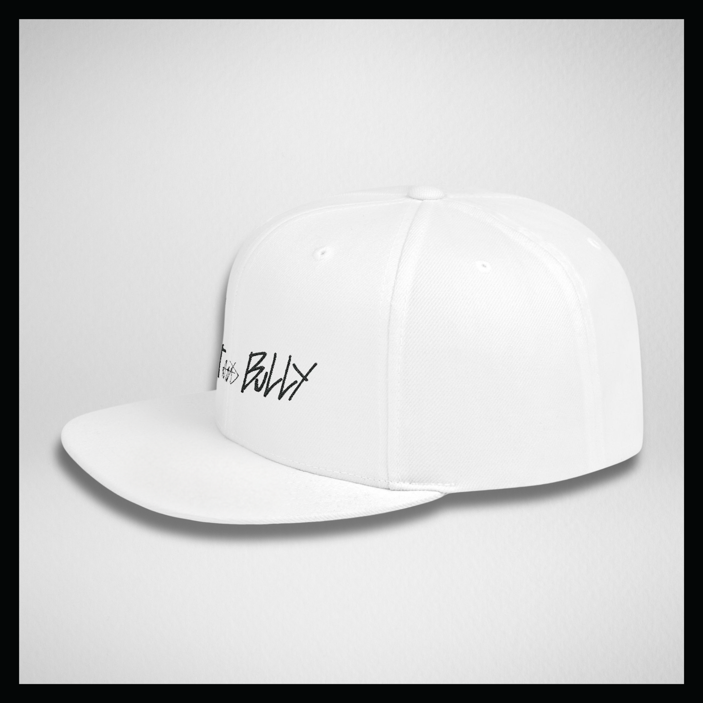 Flat bill cap all white, handwritten S&B