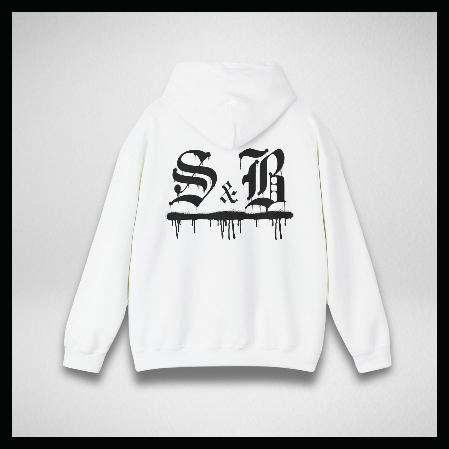 White hoodies, Black graffiti logo