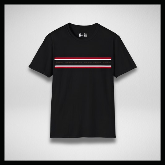 Black T-shirt, Red and white stripes