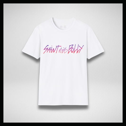 White T-shirt, handwritten sunrise "Saint&Bully"