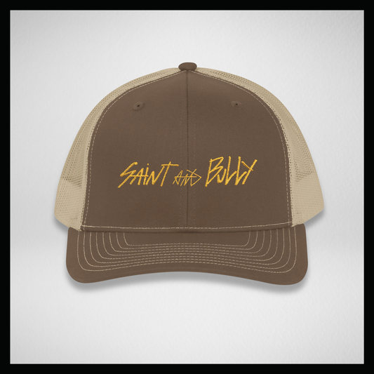 Trucker cap brown/khaki, handwritten S&B