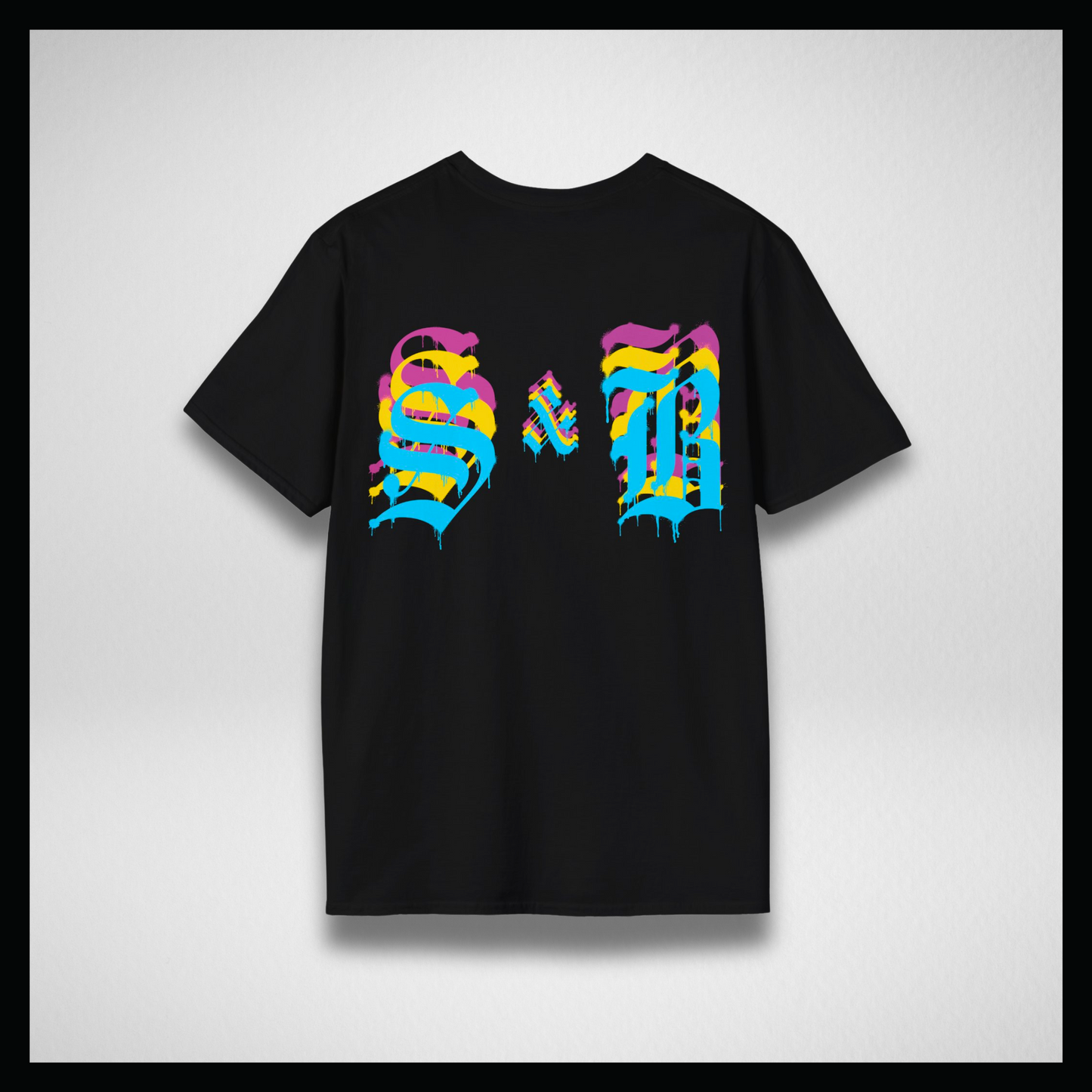 Black T-shirt, neon colors logo