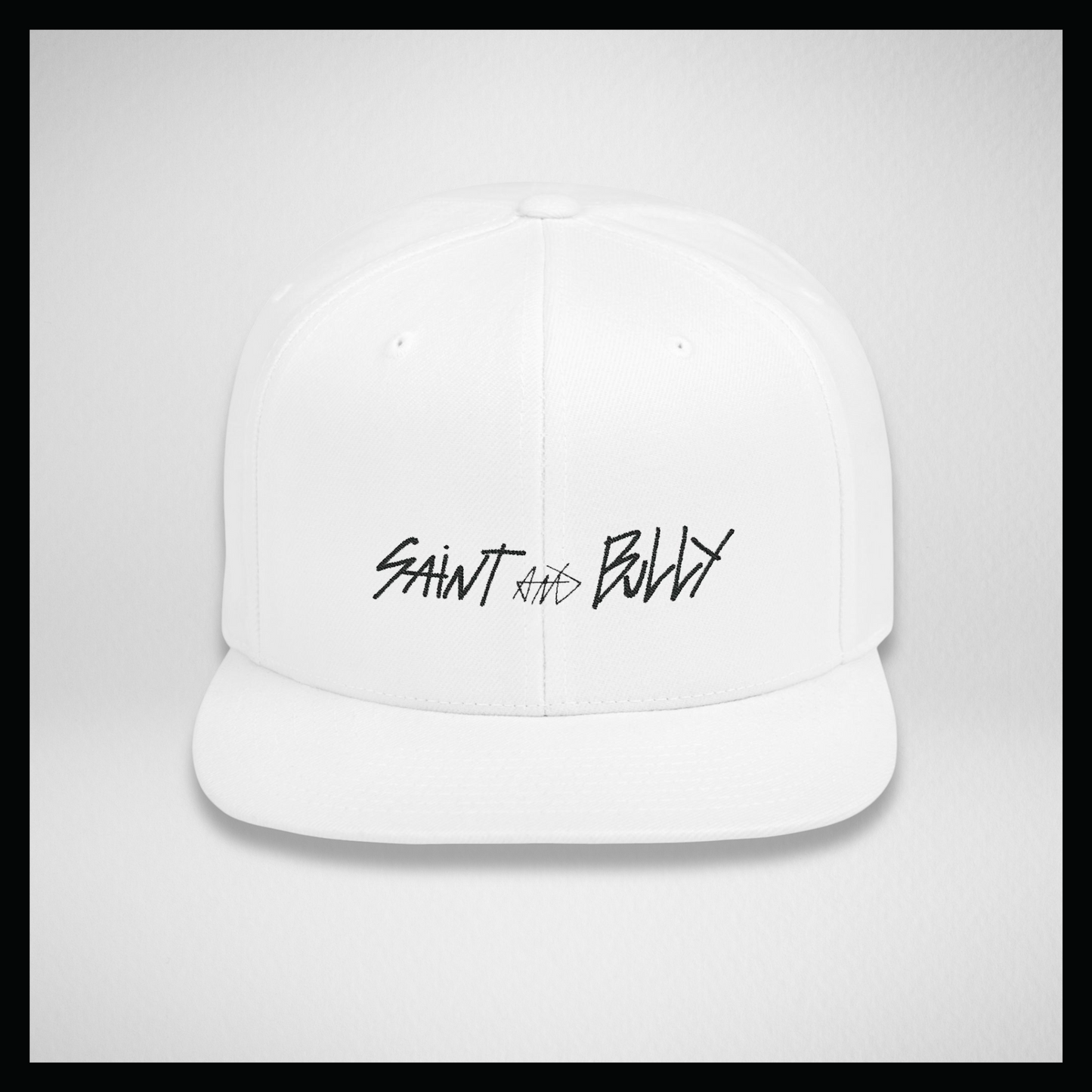 Flat bill cap all white, handwritten S&B