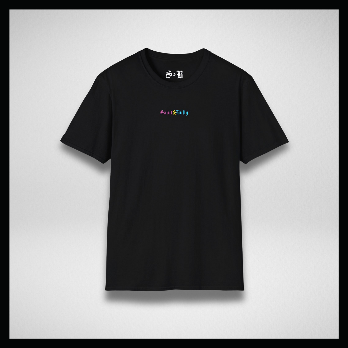 Black T-shirt, neon colors logo