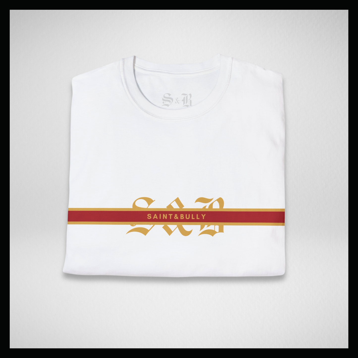 White T-shirt, Gold logo and stripes