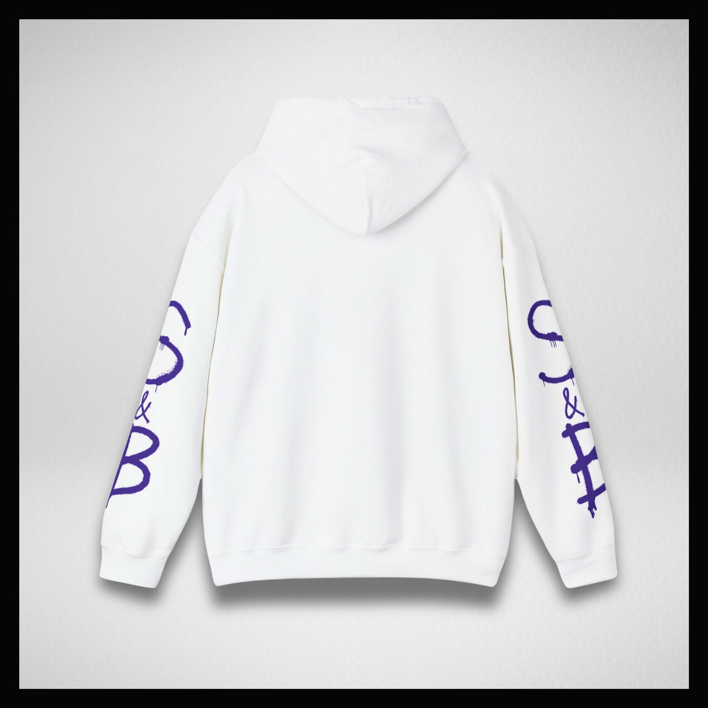 White hoodie, Purple graffiti sleeves