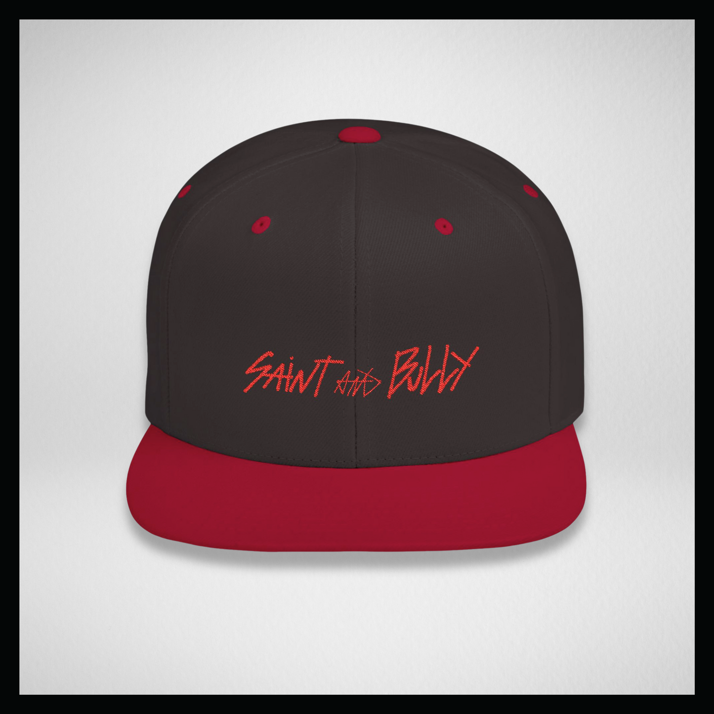 Flat bill cap red/black, handwritten S&B