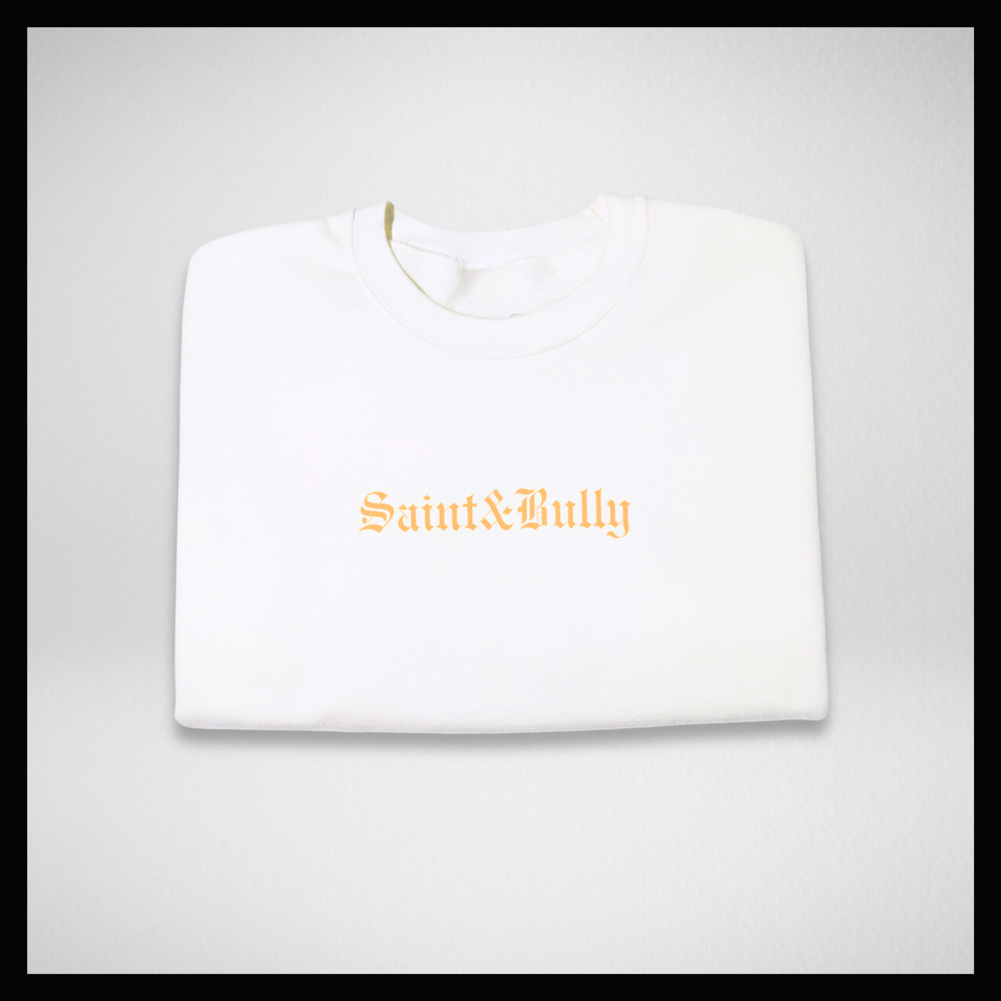 White crewneck, Yellow classic "Saint&Bully"