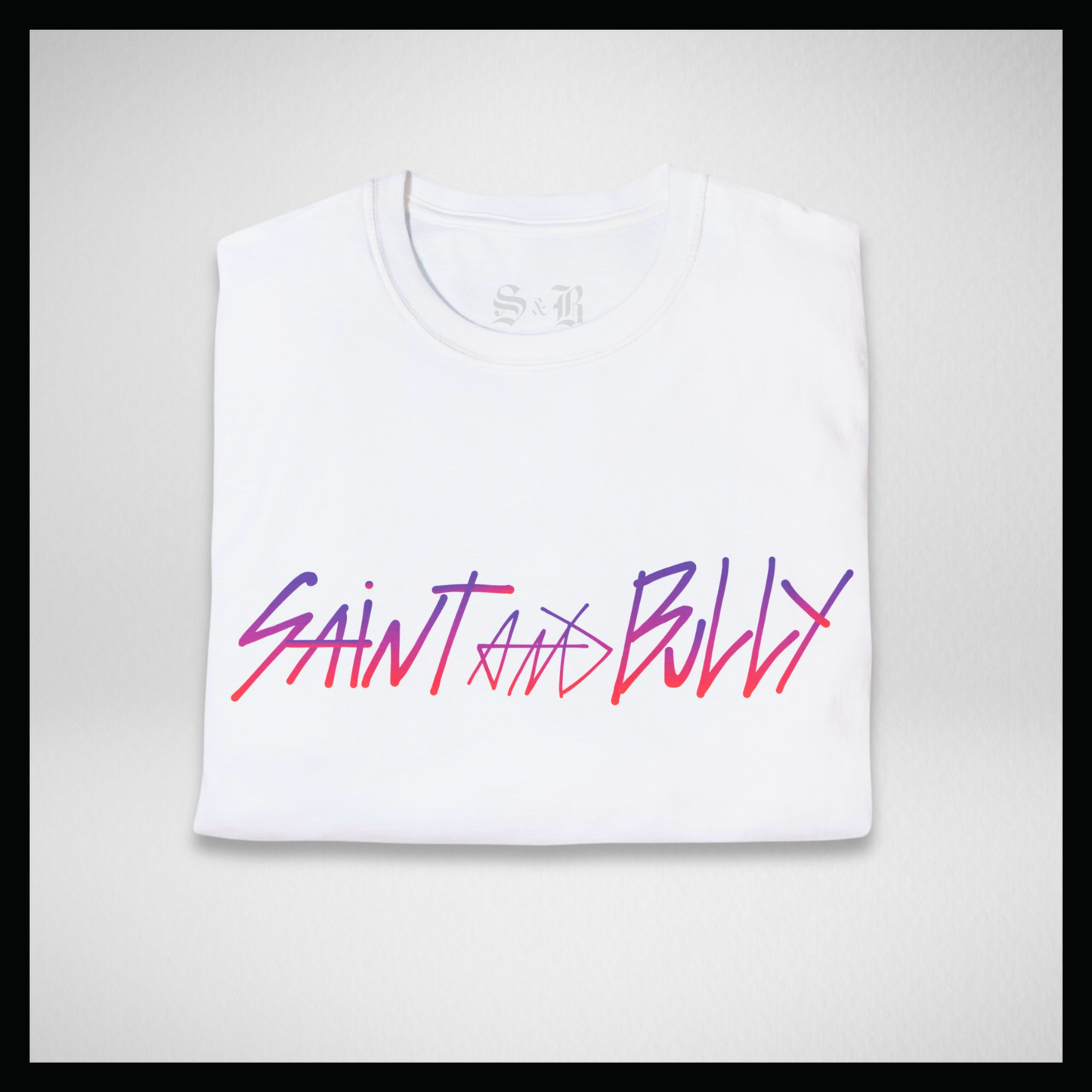 White T-shirt, handwritten sunrise "Saint&Bully"