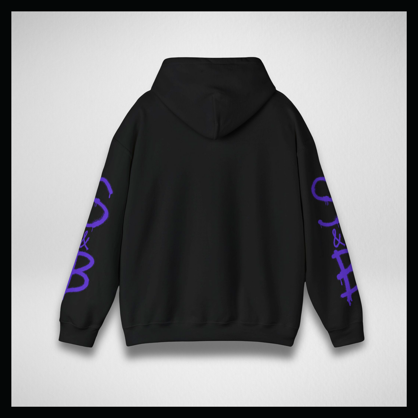 Black hoodie, Purple graffiti sleeves