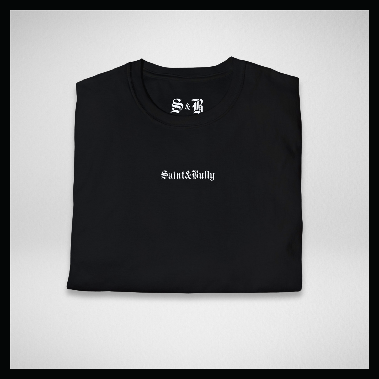 Black T-shirt, white graffiti logo