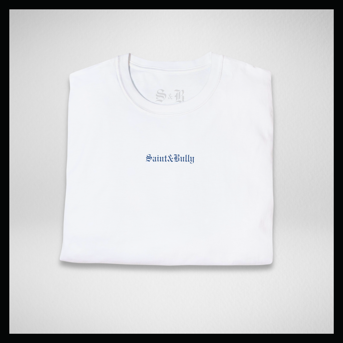 White T-Shirt, blue graffiti logo