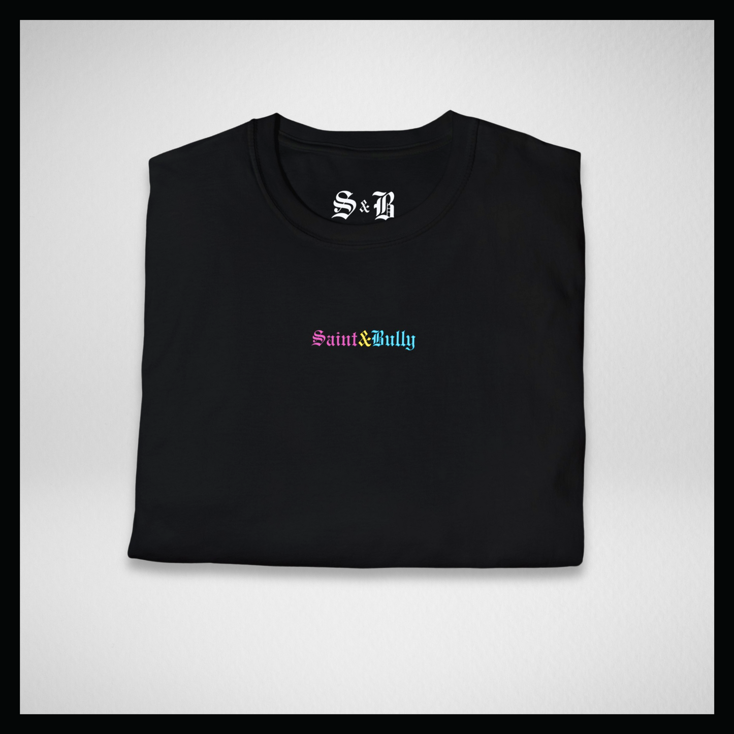 Black T-shirt, neon colors logo