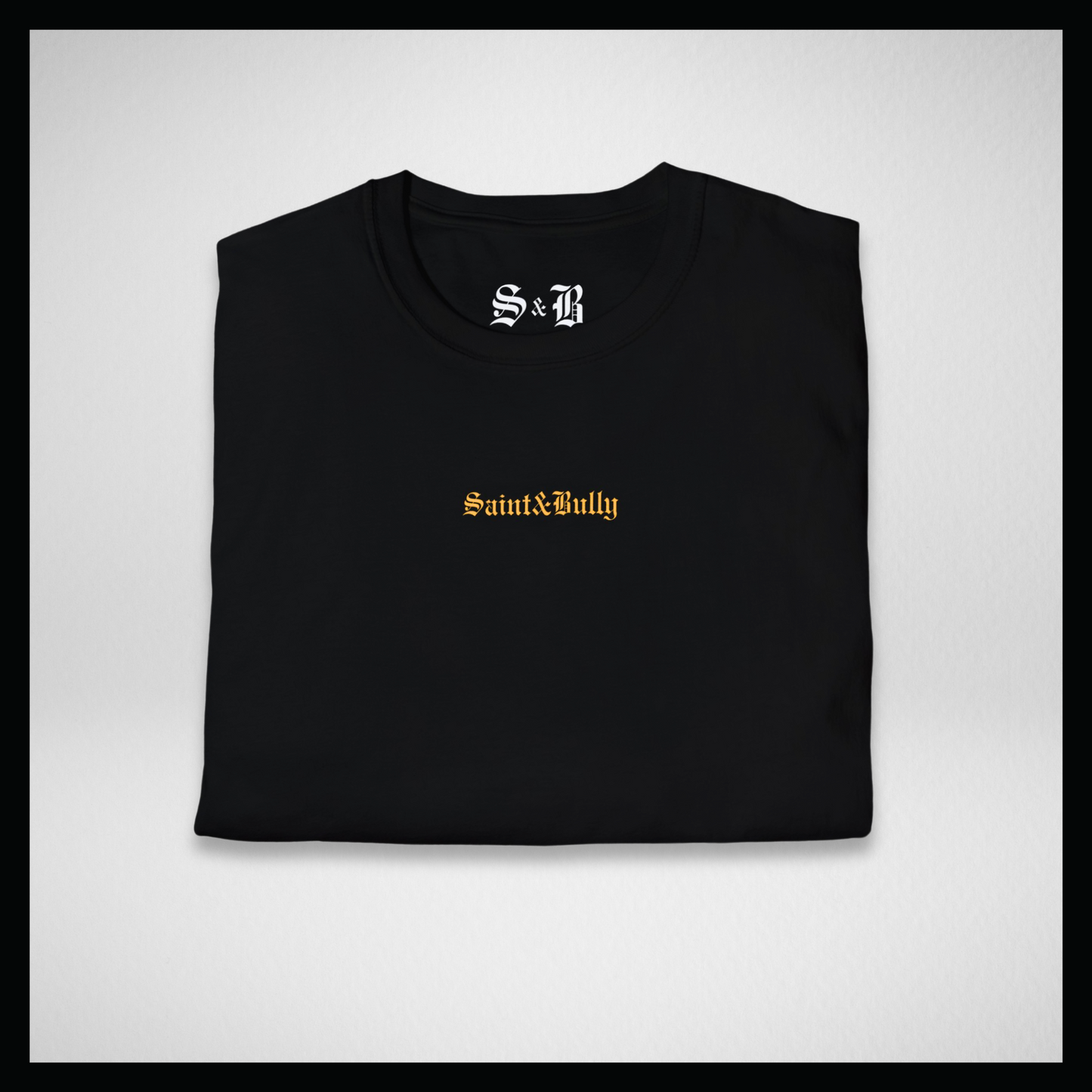 Black T-shirt, yellow graffiti logo